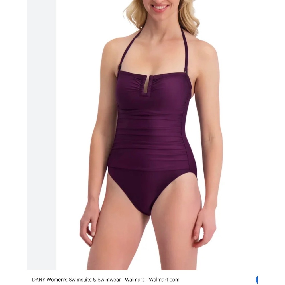 DKNY Womens Purple Ruched One‎ Piece Swimsuit Tummy Control Large NWOT - Picture 1 of 7